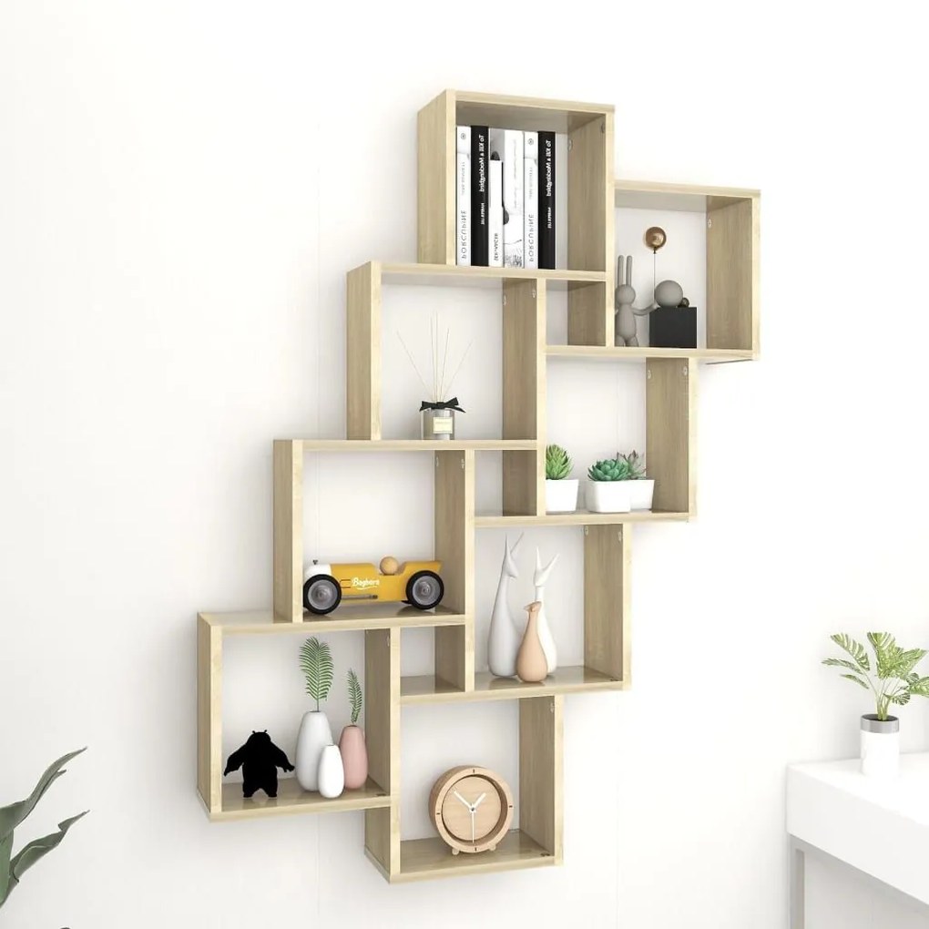 Ράφι Κύβος Τοίχου Sonoma Δρυς 90 x 15 x 119 εκ. από Επεξ. Ξύλο - Καφέ