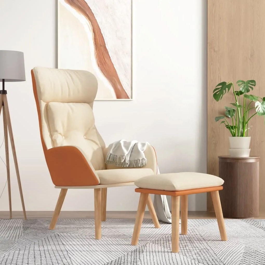 vidaXL Πολυθρόνα Relax Κρεμ από Συνθετικό Δέρμα/'Υφασμα με Υποπόδιο