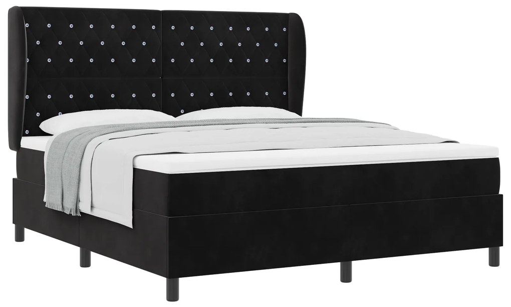 vidaXL Κρεβάτι με ελατήρια με στρώμα Μαύρο 180 x 200 cm Βελούδο