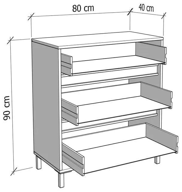 Συρταριέρα MARRON 80 3F Artisan oak - Μαύρο ματ 80x40x90εκ. 80x40x90 εκ.