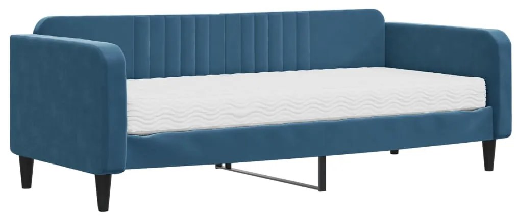 vidaXL Καναπές Κρεβάτι με Στρώμα Μπλε 90 x 200 εκ. Βελούδινος