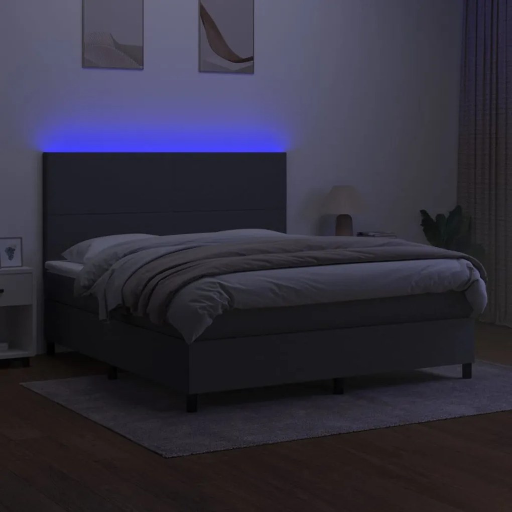 ΚΡΕΒΑΤΙ BOXSPRING ΜΕ ΣΤΡΩΜΑ &amp; LED ΣΚ.ΓΚΡΙ 160X200 ΕΚ ΥΦΑΣΜΑΤΙΝΟ 3134726