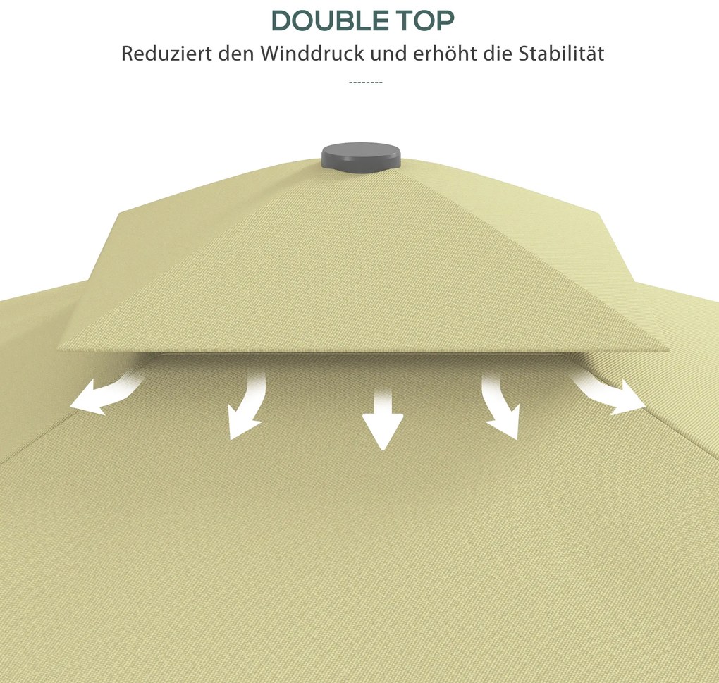 Outsunny Ομπρέλα κήπου, ομπρέλα κονσόλας, διακοσμητική άκρη, αεριζόμενη κορυφή, μεταλλικό πλαίσιο, 2,4x2,4x2,6m, Μπεζ