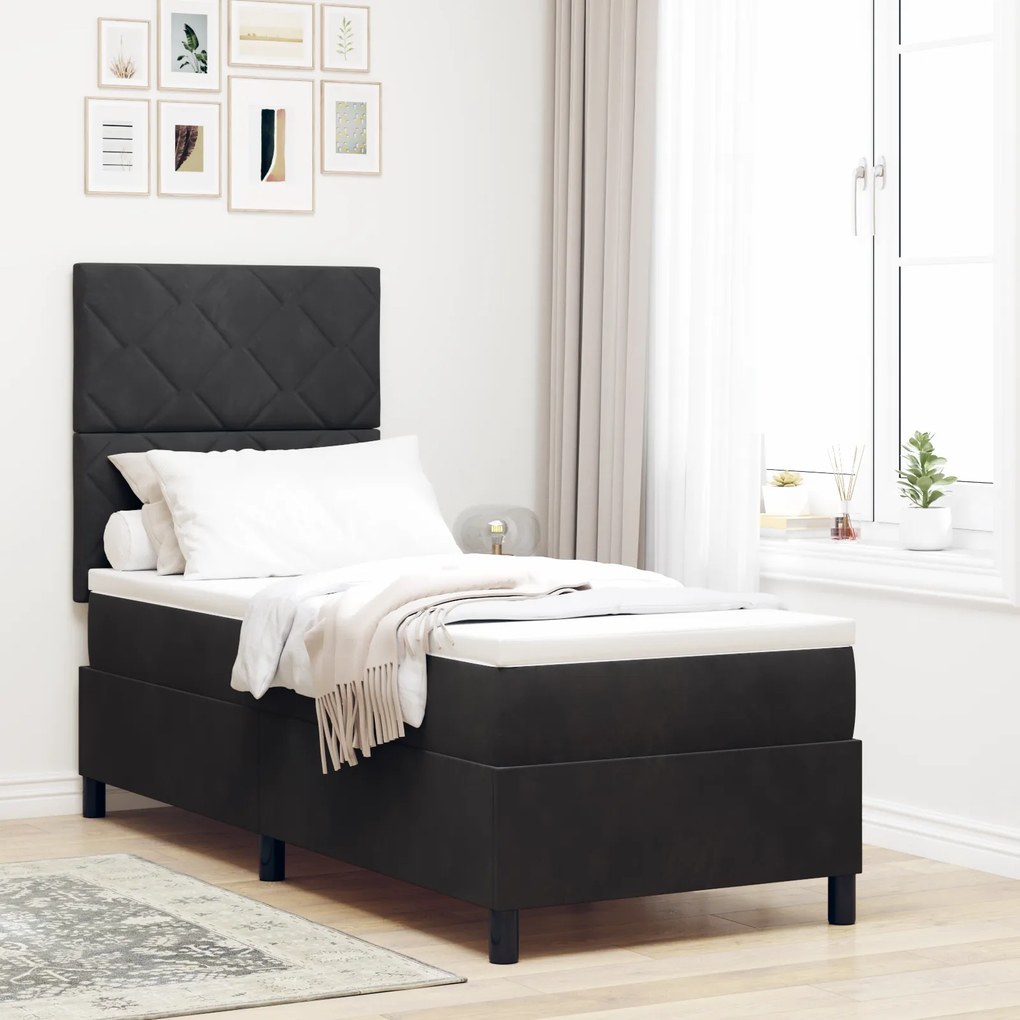 vidaXL Κρεβάτι Box Spring με Στρώμα & LED μαύρο 80x200 εκ Βελούδο