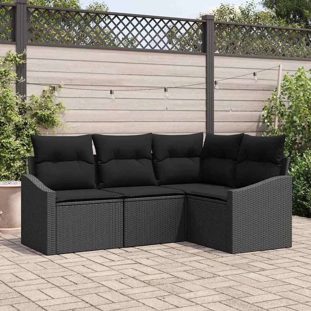 vidaXL Σετ Καναπέ Κήπου 4 pcs Μαύρο Πολυ ράταν
