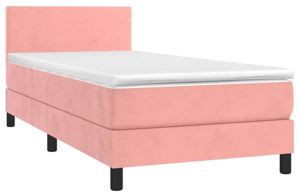 vidaXL Κρεβάτι Boxspring με Στρώμα Ροζ 90x190 εκ. Βελούδινο