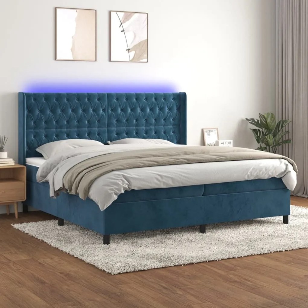 ΚΡΕΒΑΤΙ BOXSPRING ΜΕ ΣΤΡΩΜΑ &amp; LED ΣΚ. ΜΠΛΕ 200X200ΕΚ. ΒΕΛΟΥΔΙΝΟ 3139767