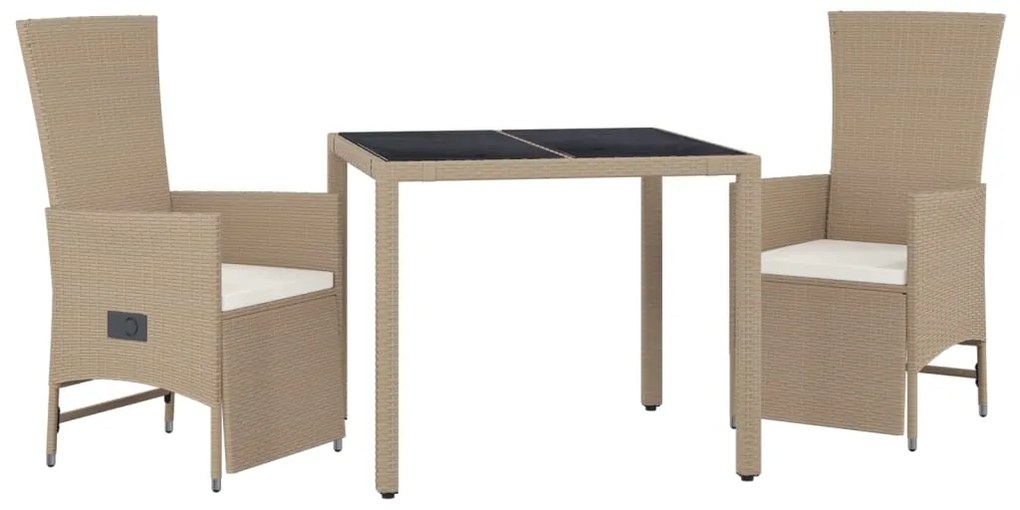 vidaXL Σετ Τραπεζαρίας Κήπου 3 τεμ. Μπεζ Συνθετικό Ρατάν με Μαξιλάρια
