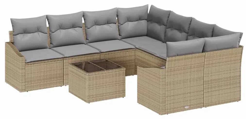 vidaXL Σετ Καναπέ Κήπου 9 pcs Μπεζ, Ανοιχτό Γκρι 55 x 55 x 37 εκ