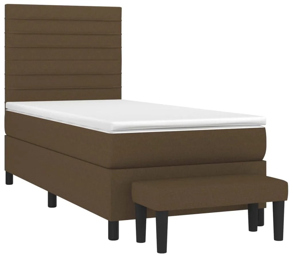 Κρεβάτι Boxspring με Στρώμα Σκούρο Καφέ 90x190 εκ. Υφασμάτινο - Καφέ