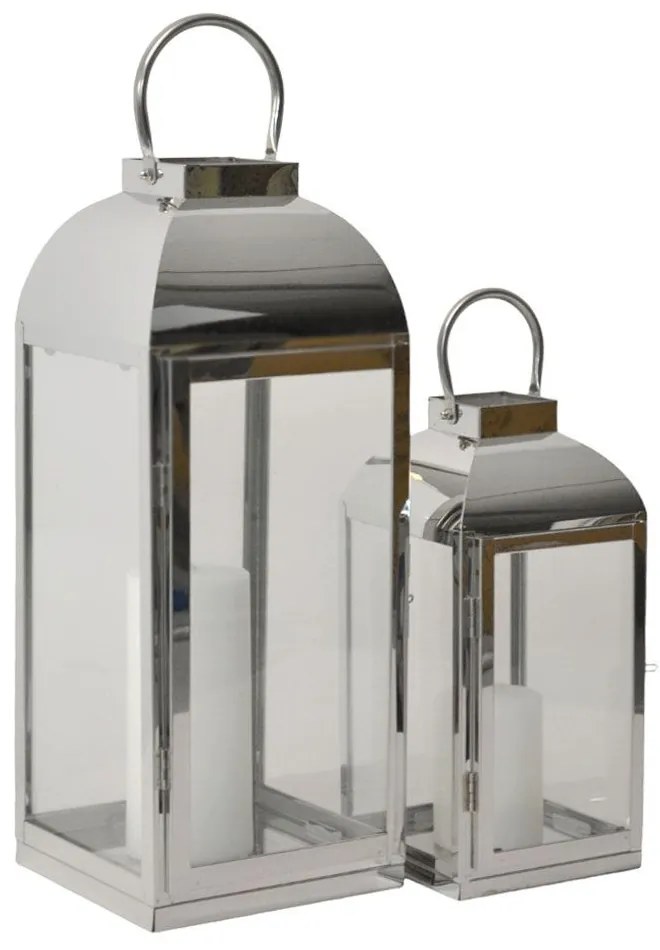 Φανάρια Inox 838059 (Σετ 2Τμχ) 15,5x15,5x30/19,5x19,5x45cm Silver Ankor Ανοξ.Ατσάλι,Γυαλί