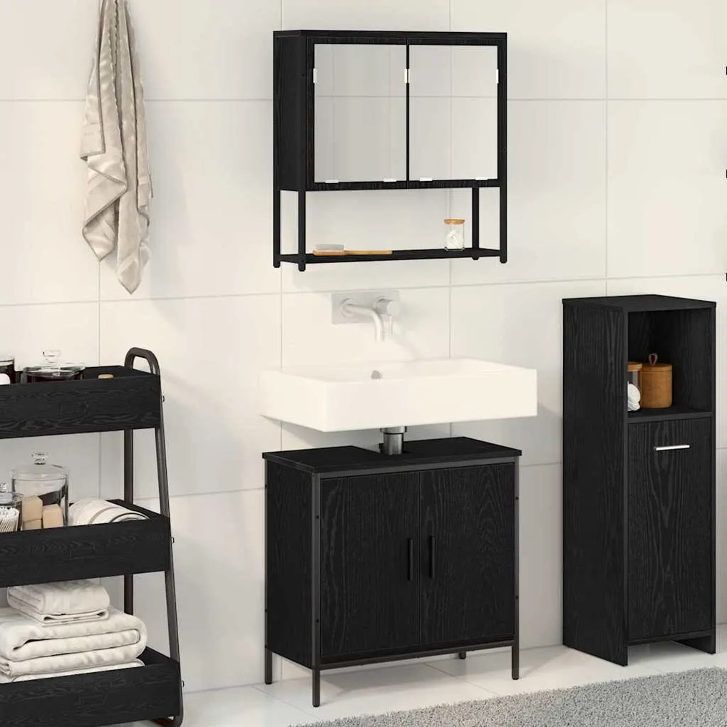 vidaXL Σετ Επίπλων Μπάνιου με αποθήκευση 2 pcs Μαύρο 60 x 30 x 60 cm