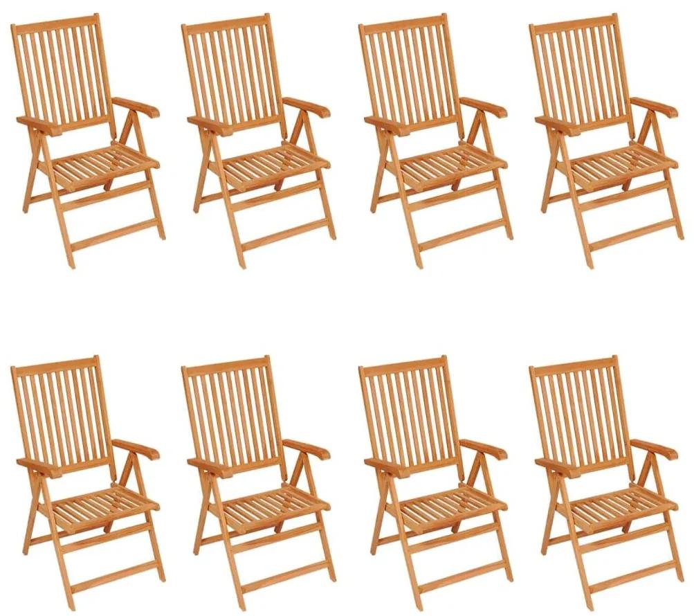 Καρέκλες Κήπου Ανακλινόμενες 8 τεμ. Μασίφ Ξύλο Teak &amp; Μαξιλάρια - Καφέ