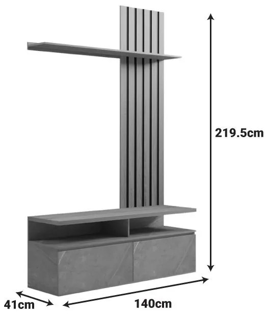 Σύνθετο σαλονιού Perlento σε μαύρο με sonoma απόχρωση 140x41x219.5εκ 140x41x219.5 εκ.