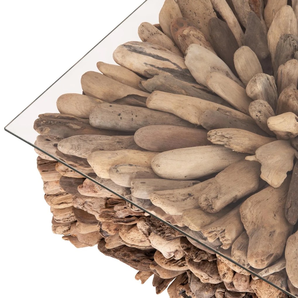 Τραπεζάκι σαλονιού SPARROW C9963 Τετράγωνο Driftwood &amp; Γυαλί 75x75x51Υ εκ. 75x75x51 εκ.