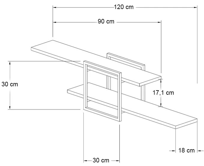 Ραφιέρα τοίχου Mone Megapap χρώμα λευκό - μαύρο 120x18x30εκ.