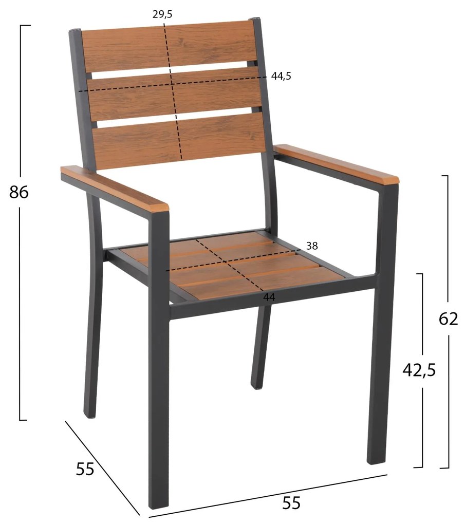 ΠΟΛΥΘΡΟΝΑ ΑΛΟΥΜΙΝΙΟΥ SAGA  ΑΝΘΡΑΚΙ-POLYWOOD ΣΕ ΦΥΣΙΚΟ 55x55x86Υεκ.