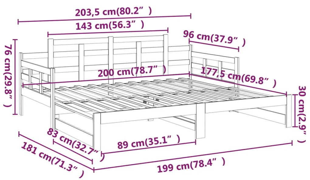 Καναπές Κρεβάτι Συρόμενος Λευκός 2x(90x200) εκ. από Μασίφ Πεύκο - Λευκό