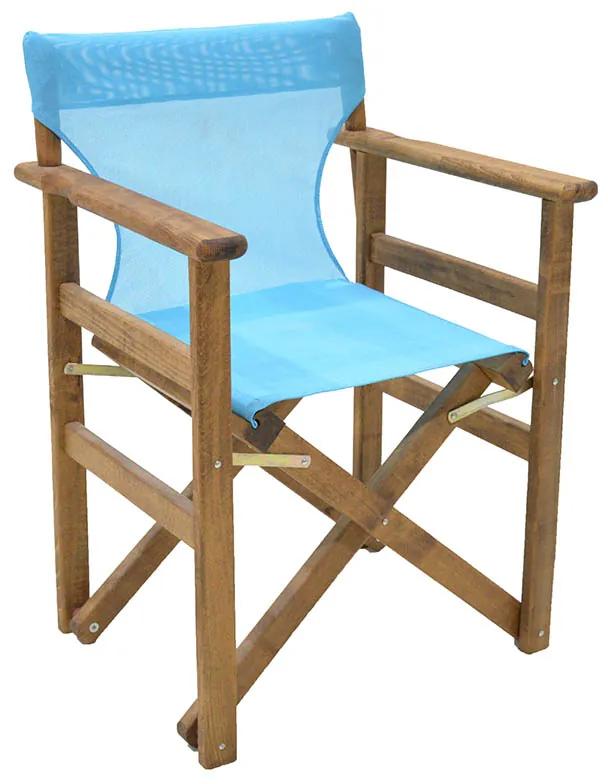 0095030 Πολυθρόνα σκηνοθέτη Klara Megapap ξύλινη μασίφ οξιά χρώμα καρυδί εμποτισμού με διάτρητο σιέλ πανί 61x51x86εκ. PVC/Ξύλο, 1 Τεμάχιο