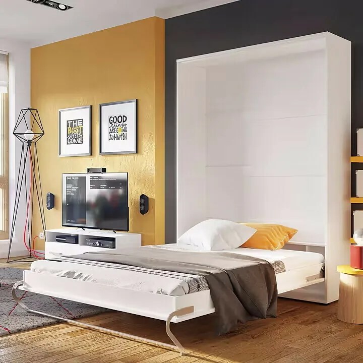 Κρεβάτι - ντουλάπα Concept Pro Lenart AH109, Διπλό, Άσπρο, 140x200, Πλαστικοποιημένη μοριοσανίδα, Τάβλες για Κρεβάτι, 155x237x217cm | Epipla1.gr
