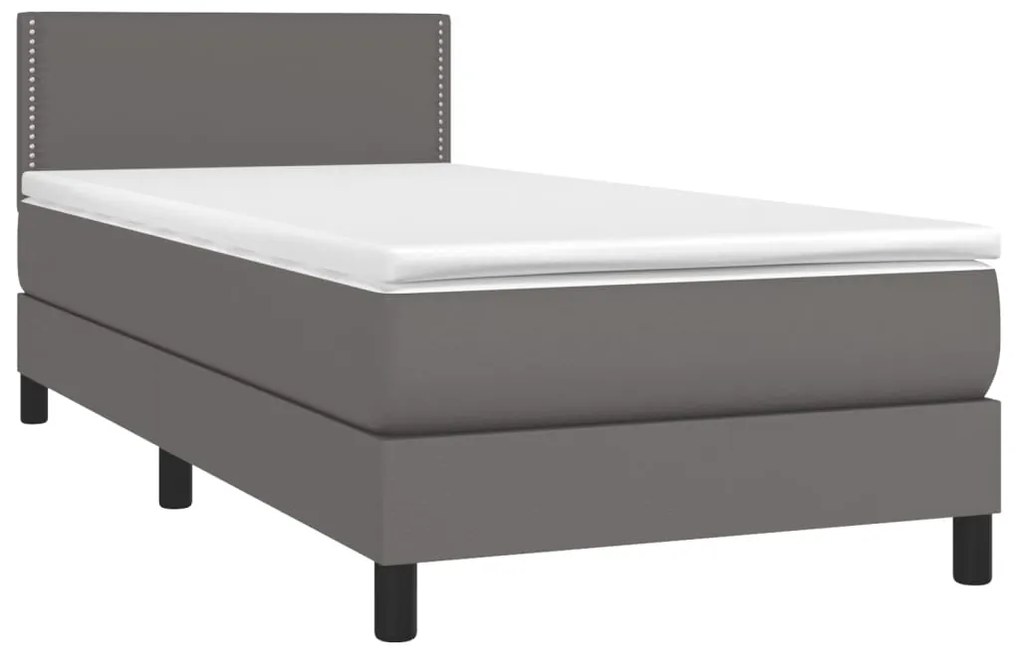 vidaXL Κρεβάτι Boxspring με Στρώμα & LED Γκρι 90x190 εκ. Συνθ. Δέρμα