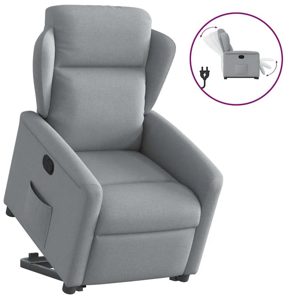 Πολυθρόνα Ανακλινόμενη με Ανύψωση Ανοιχτό Γκρι Υφασμάτινη