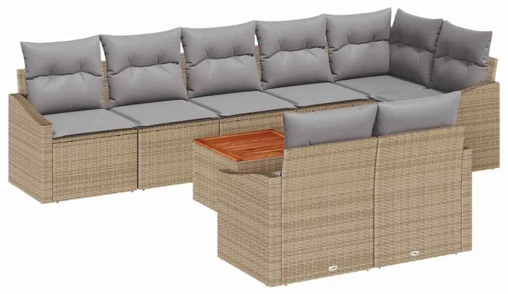 vidaXL Σετ Καναπέ Κήπου με μαξιλάρι 9 pcs Μπεζ Πολυ ράταν