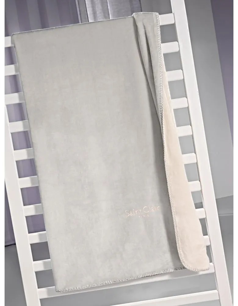 Κουβέρτα Βρεφική  Velvet (Σετ 2τμχ) Silver Saint Clair Κούνιας 100x140cm 100% Βαμβακερή Φανέλα