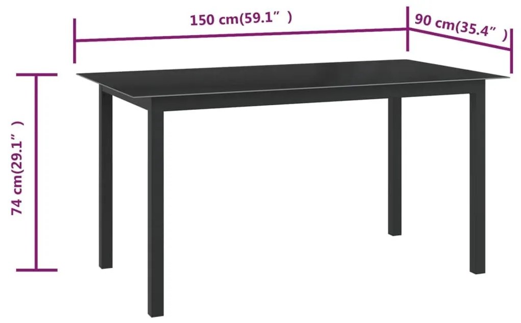 Τραπέζι Κήπου Μαύρο 150 x 90 x 74 εκ. από Αλουμίνιο / Γυαλί - Μαύρο