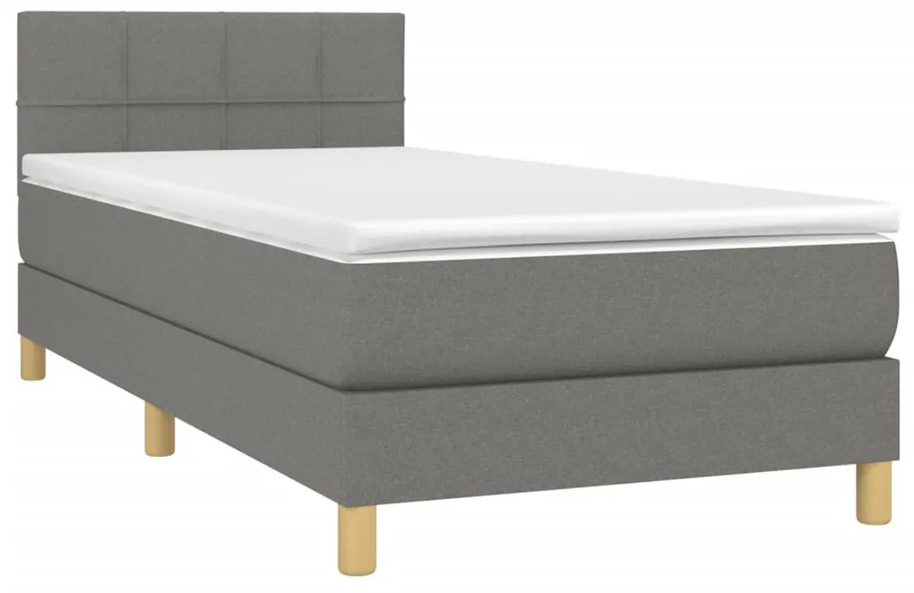 vidaXL Κρεβάτι Boxspring με Στρώμα & LED Σκ.Γκρι 100x200 εκ Υφασμάτινο