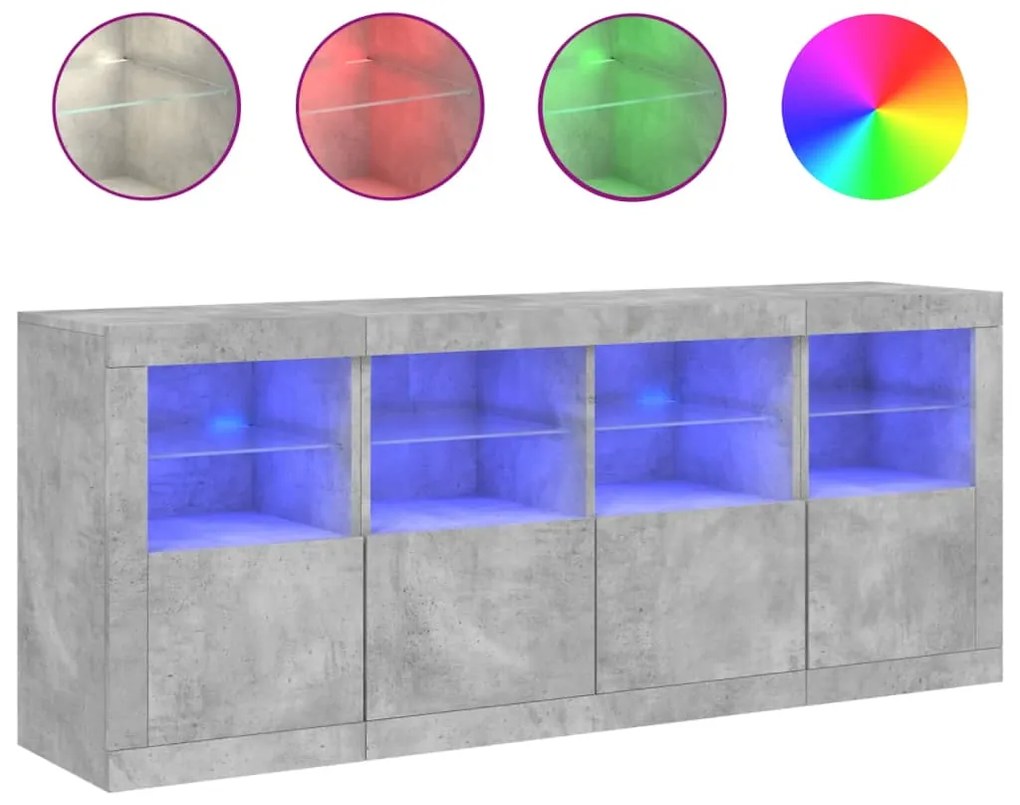 Μπουφές με LED Γκρι Σκυροδέματος 163 x 37 x 67 εκ. - Γκρι