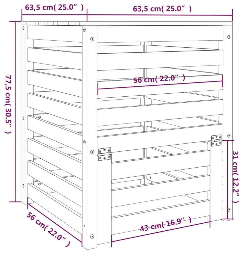 Κομποστοποιητής 63,5 x 63,5 x 77,5 εκ. από Μασίφ Ξύλο Πεύκου - Καφέ