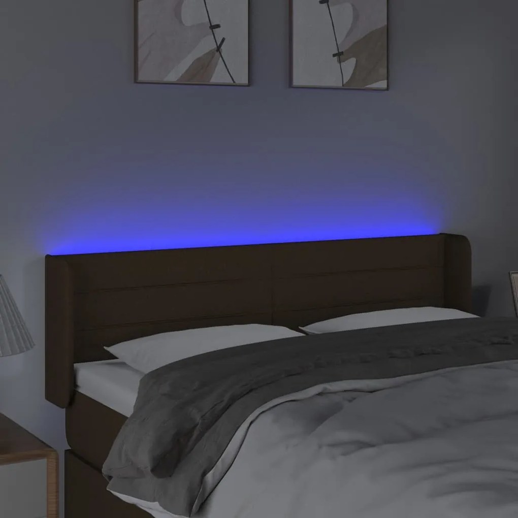 vidaXL Κεφαλάρι Κρεβατιού LED Σκούρο Καφέ 147x16x78/88 εκ. Υφασμάτινο
