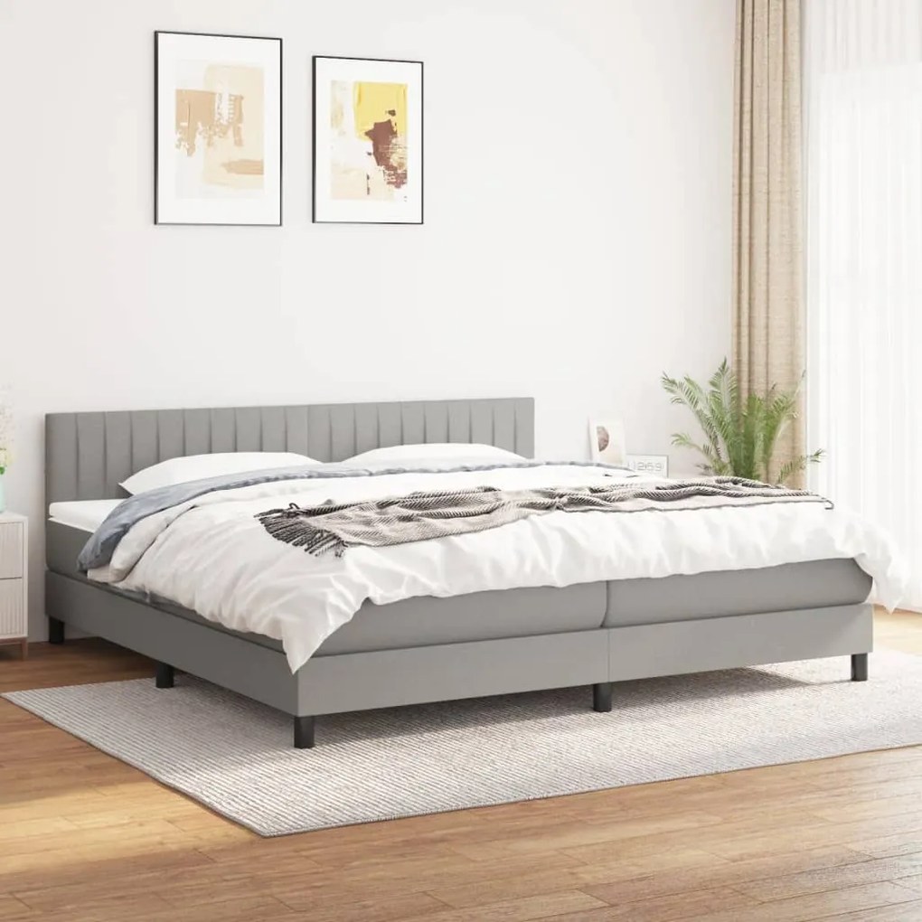 vidaXL Κρεβάτι Boxspring με Στρώμα Ανοιχτό Γκρι 200x200 εκ. Υφασμάτινο