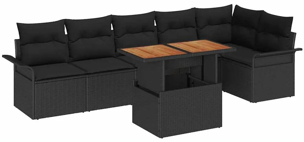 vidaXL Σετ Καναπέ Κήπου με μαξιλάρι 7 pcs Μαύρο