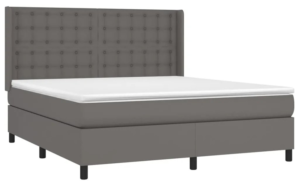 vidaXL Κρεβάτι Boxspring με Στρώμα & LED Γκρι 160x200 εκ. Συνθ. Δέρμα