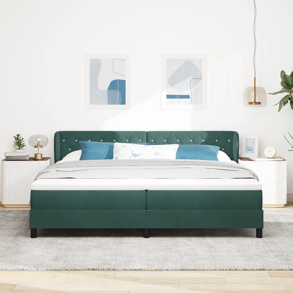 vidaXL Κρεβάτι Box Spring με Στρώμα Σκούρο Πράσινο 200x200 cm Βελούδο