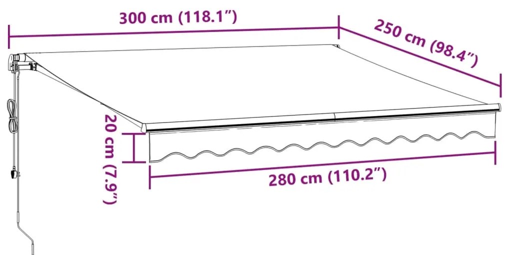 Τέντα Πτυσσόμενη Αυτόματη με LED Καφέ 300x250 εκ. - Καφέ