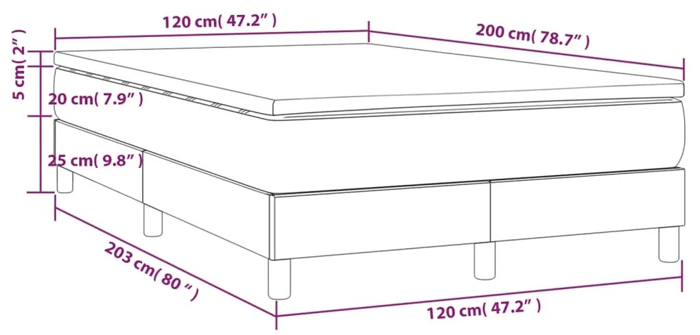 Κρεβάτι Boxspring με Στρώμα Σκούρο Γκρι 120x200 εκ. Υφασμάτινο - Γκρι