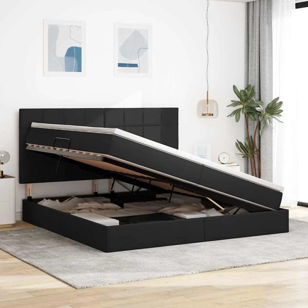 vidaXL Κρεβάτι με αποθηκευτικό χώρο και LED Μαύρο 200 x 200 cm