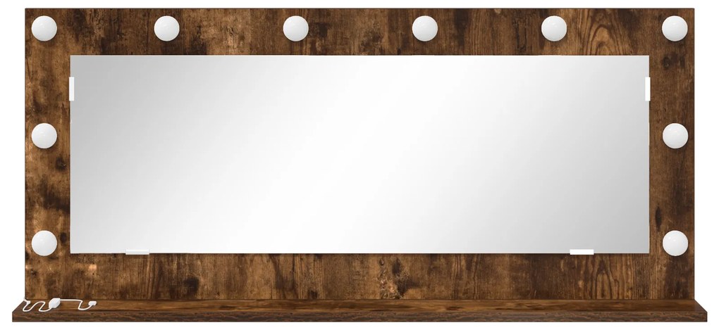 vidaXL καθρέφτης vanity  με φώτα LED καπνιστού δρυός 100x45x18 εκ.