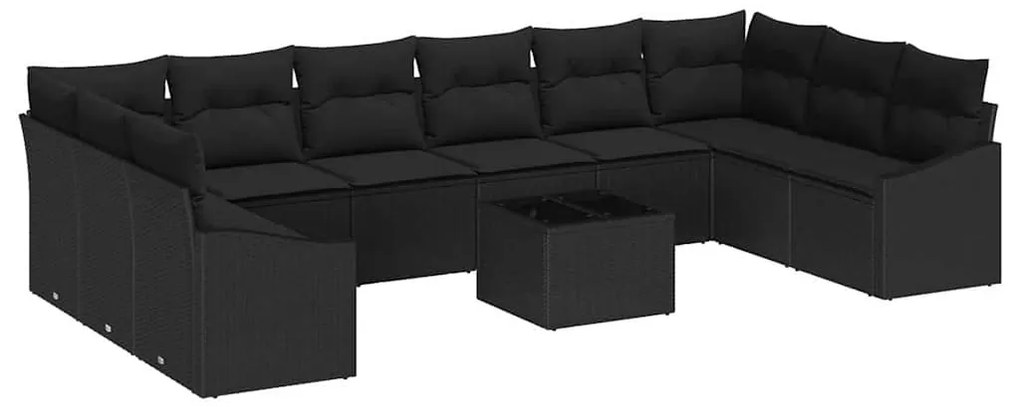 vidaXL Σέτ φαγητού για κήπο 11 pcs Μαύρο Πολυ rattan, βαμμένο ατσάλι
