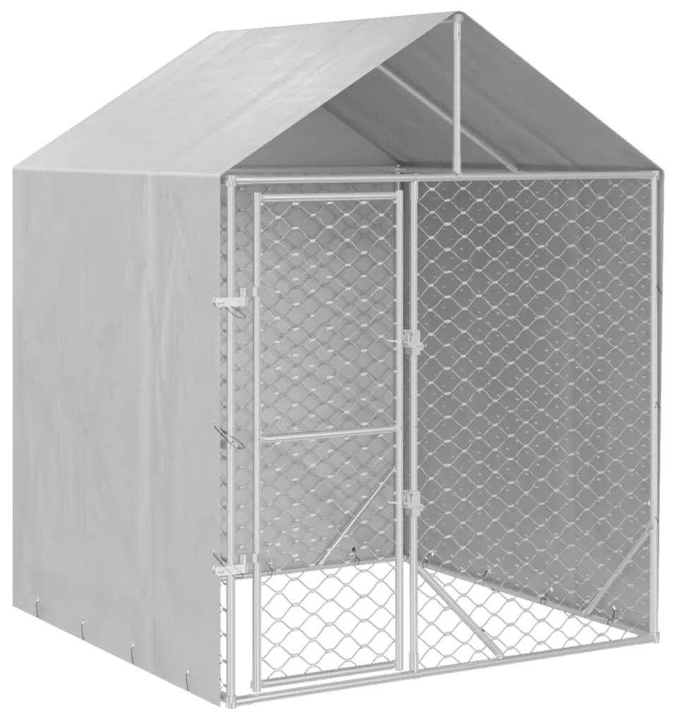 vidaXL Κλουβί Σκύλου Εξ. Χώρου με Οροφή Ασημί 2x2x2,5 μ. Γαλβ. Ατσάλι