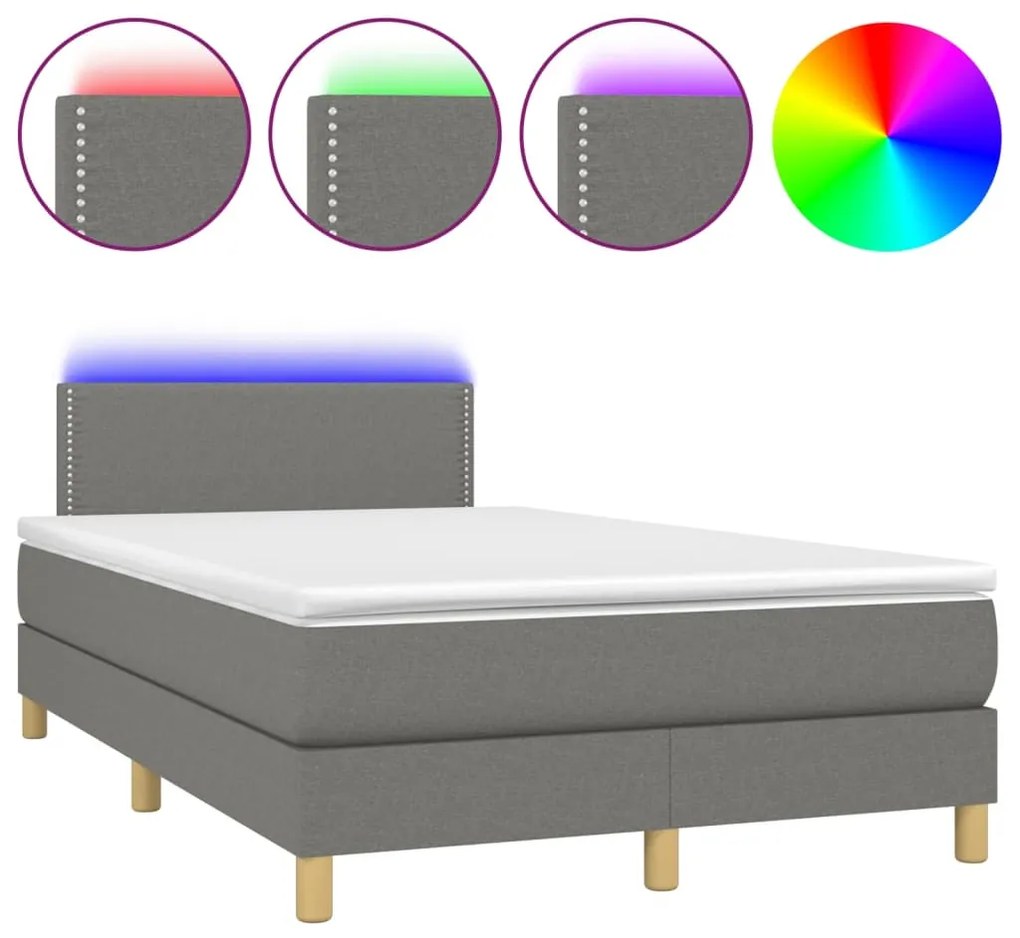 Κρεβάτι Boxspring με Στρώμα &amp; LED Σκ.Γκρι 120x190εκ. Υφασμάτινο - Γκρι