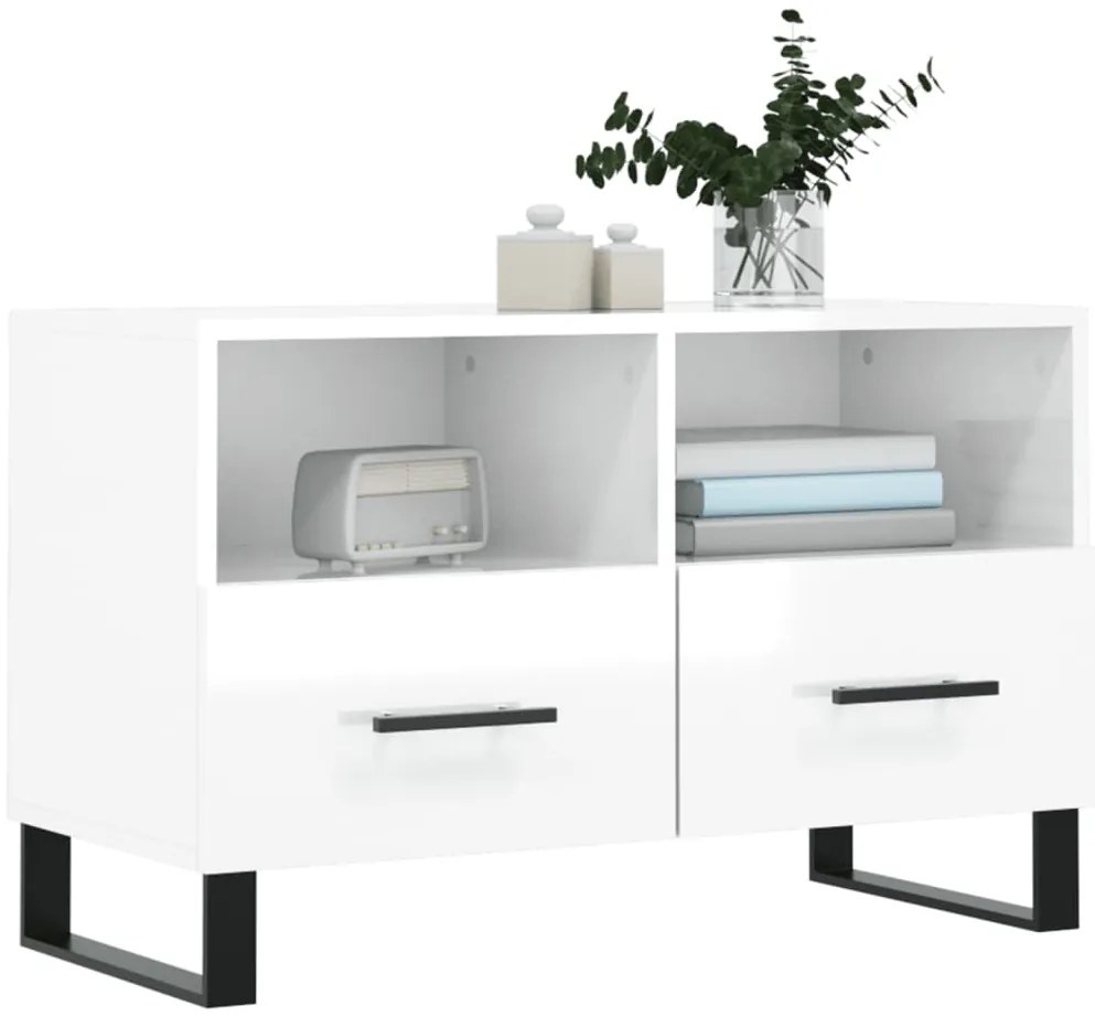 vidaXL Έπιπλο Τηλεόρασης Γυαλ. Λευκό 80x36x50 εκ. Επεξεργασμένο Ξύλο