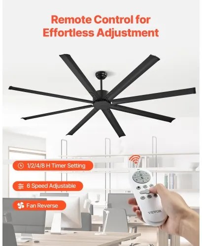 VEVOR 213 cm Aluminum Ceiling Fan Without Light Remote Control DC Motor Black