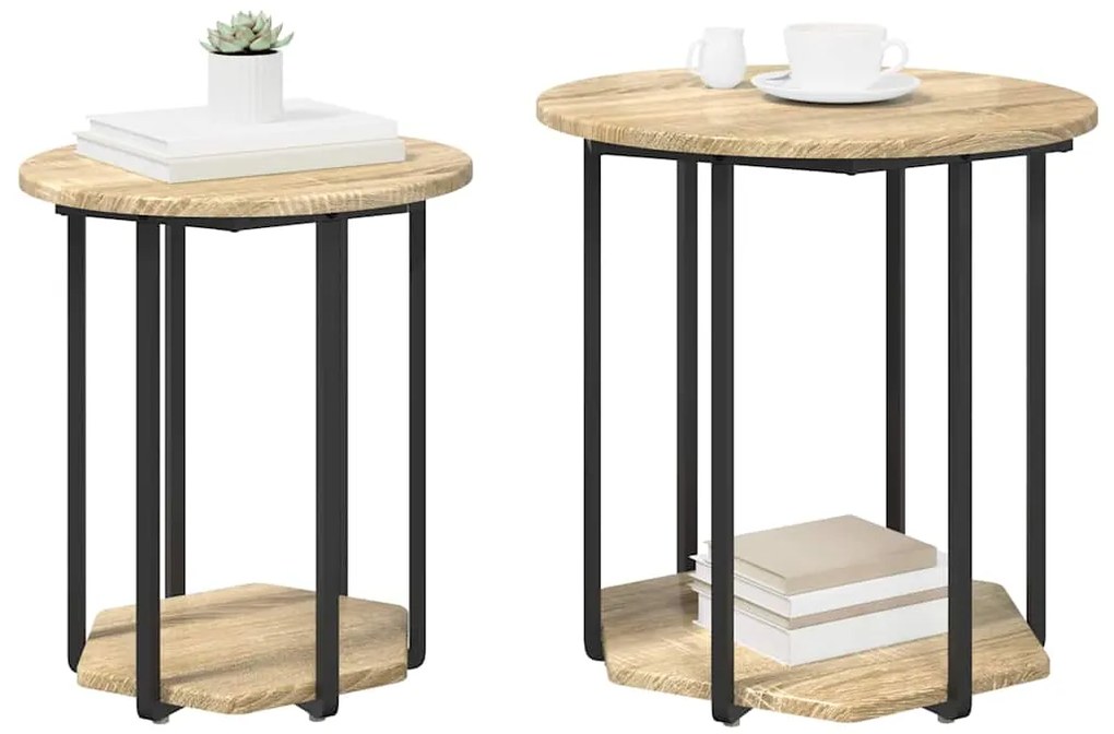vidaXL Σετ βοηθητικά τραπεζάκια 2 pcs Βελανιδιά Σονομά και Μαύρο