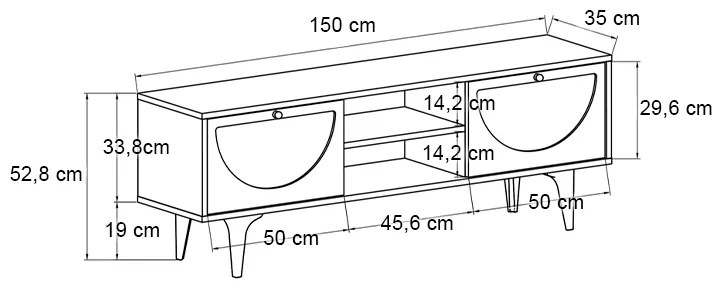 Έπιπλο τηλεόρασης Aureta Megapap χρώμα λευκό - sapphire oak 150x35x52,8 εκ.