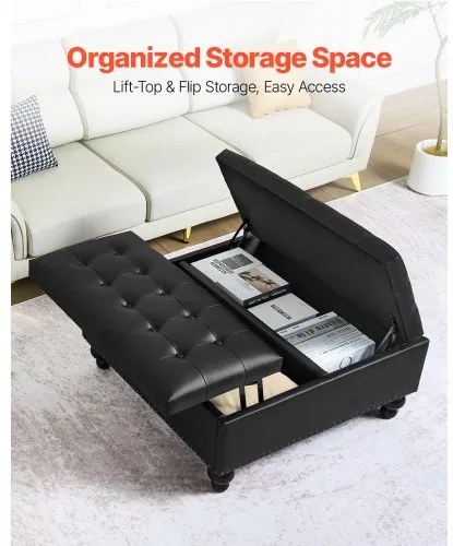 VEVOR 34 in Square Leather Ottoman with Storage Coffee Table for Living Room