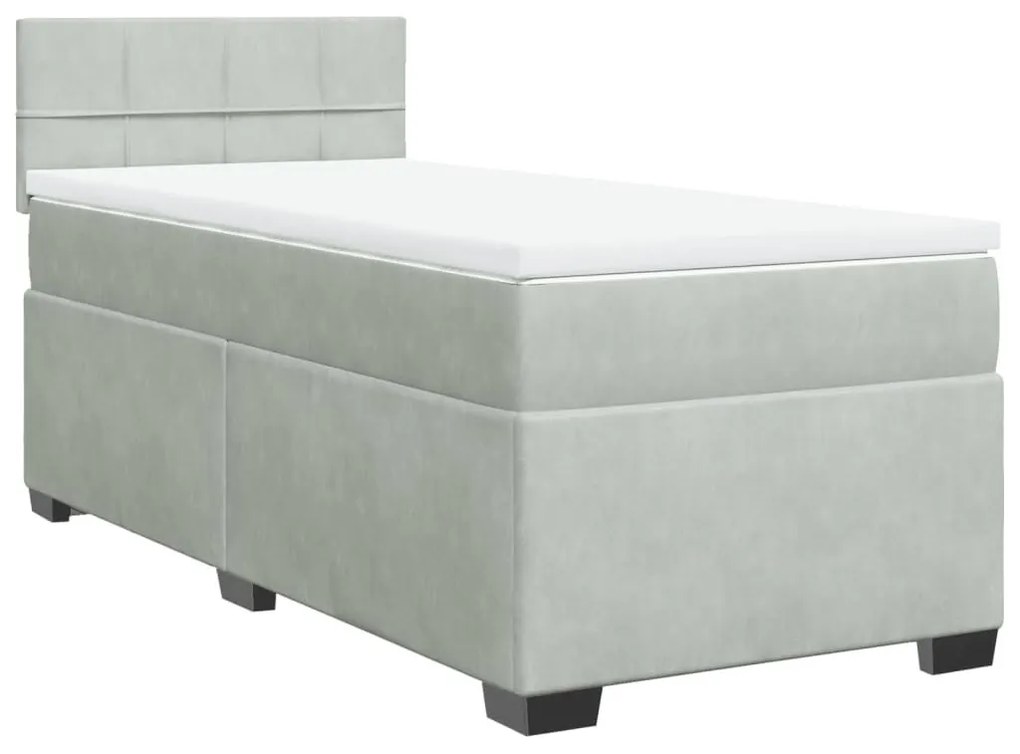 Κρεβάτι Boxspring με Στρώμα Ανοιχτό Γκρι 100x200 εκ. Βελούδινο - Γκρι